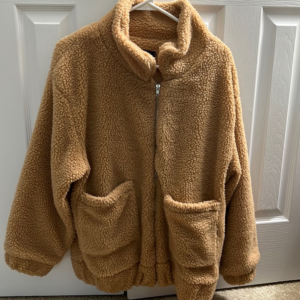 Zaful fluffy teddy zip up jacket size small